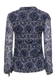 Current Boutique-Tory Burch - Blue Printed Silk Blouse w/ Sequins Sz 0