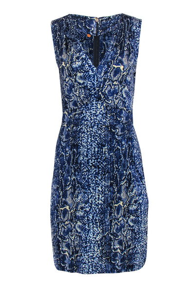 Current Boutique-Tory Burch - Blue Snakeskin Print Sleeveless Silk Fit & Flare Dress Sz S