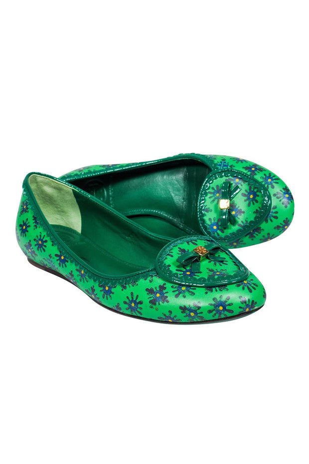 Current Boutique-Tory Burch - Bright Green Floral Ballet Flats Sz 6.5