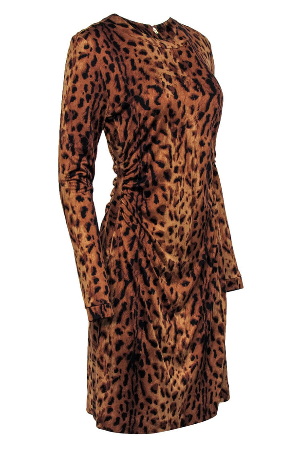 Current Boutique-Tory Burch - Brown & Black Leopard Print Ruched Silk Midi Dress Sz M