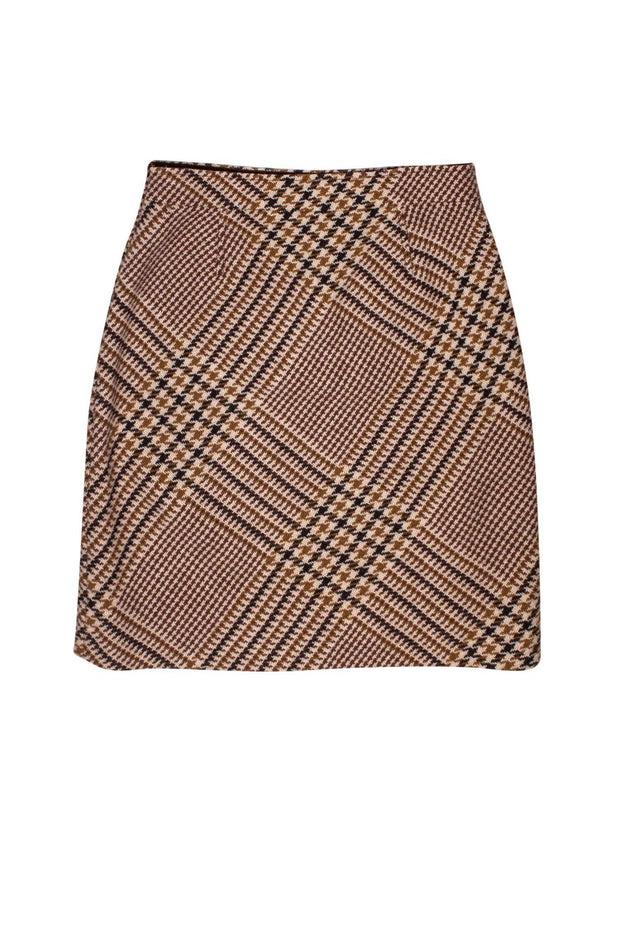 Current Boutique-Tory Burch - Brown & Cream Plaid Wool Blend Skirt Sz 2