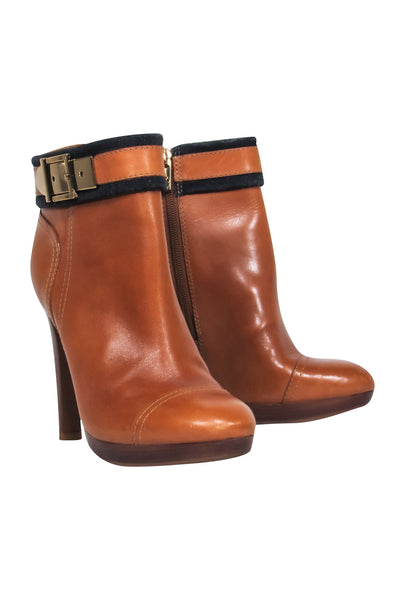 Current Boutique-Tory Burch - Brown Leather Booties w/ Gold Buckle Sz 8