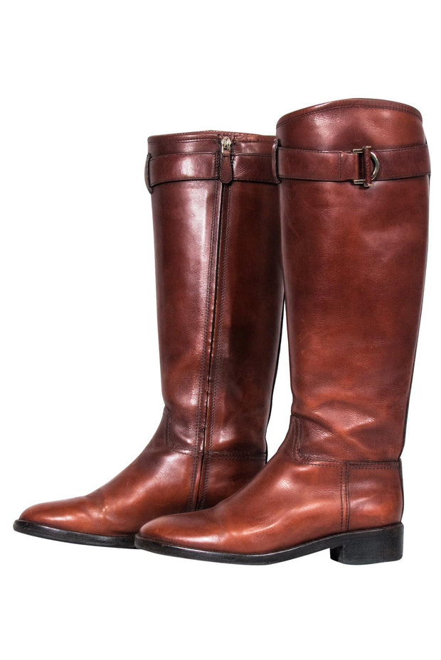 Current Boutique-Tory Burch - Brown Leather Riding Boots w/ Buckle on Top Sz 7.5