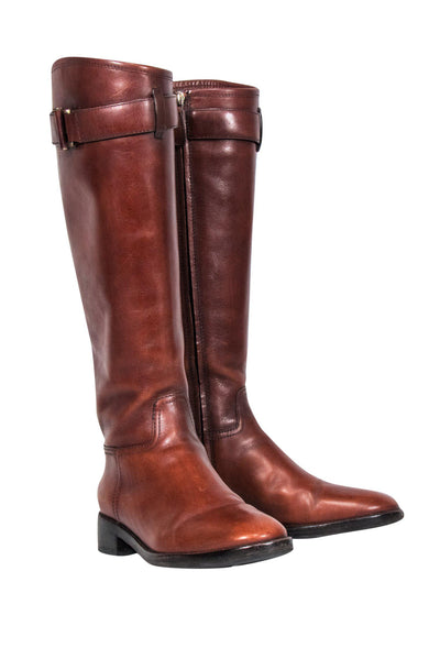 Current Boutique-Tory Burch - Brown Leather Riding Boots w/ Buckle on Top Sz 7.5