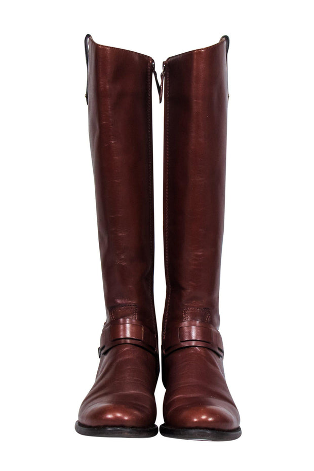 Current Boutique-Tory Burch - Brown Leather Riding Boots w/ Logo on Heel Sz 7