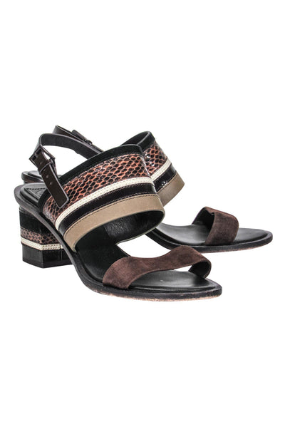Current Boutique-Tory Burch - Brown Leather Strappy Block Heeled Sandals Sz 7.5