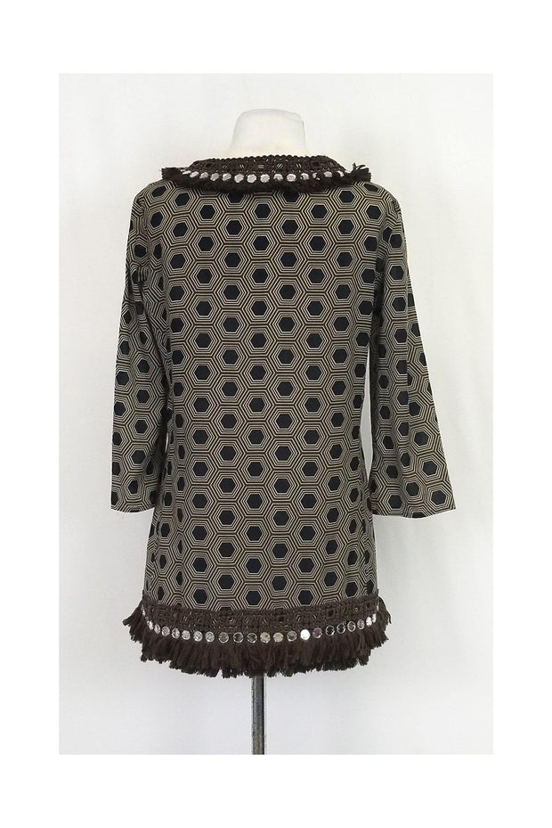 Current Boutique-Tory Burch - Brown & Navy Blue Fringe Tunic Sz 6