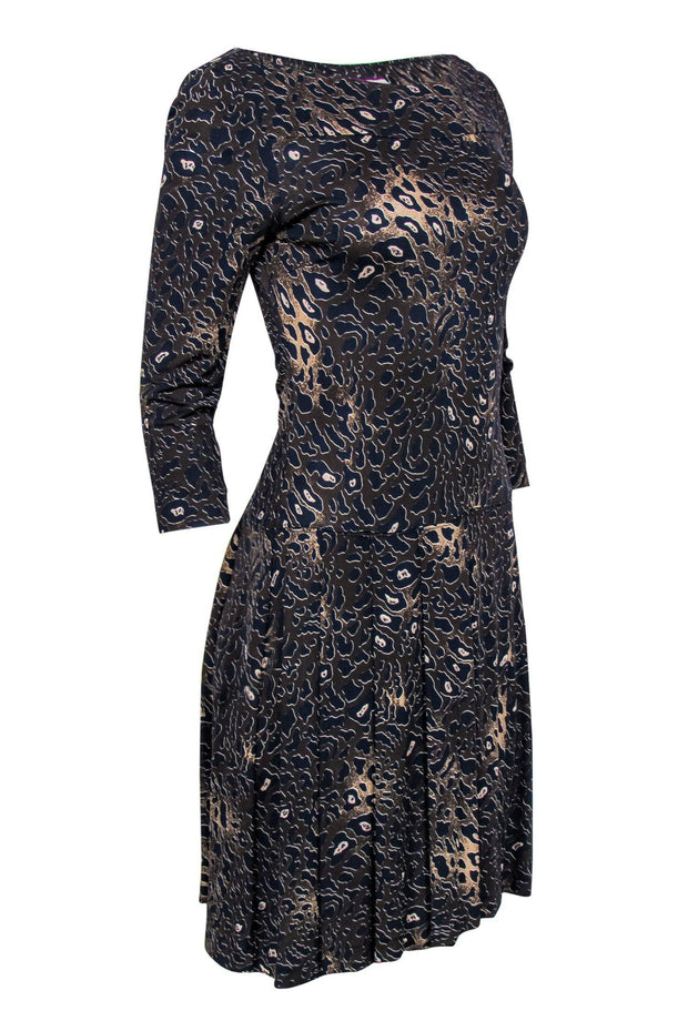 Current Boutique-Tory Burch - Brown & Navy Cheetah Print Drop Waist Dress Sz S