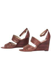 Current Boutique-Tory Burch - Brown Perforated "Nutria" Ankle Wrap Wedge Sandal Sz 9