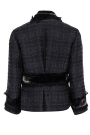 Current Boutique-Tory Burch - Brown Tweed Fringed Jacket w/ Velvet Sz 10