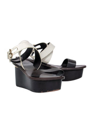 Current Boutique-Tory Burch - Brown & White Leather Stacked Platform Sandals Sz 8