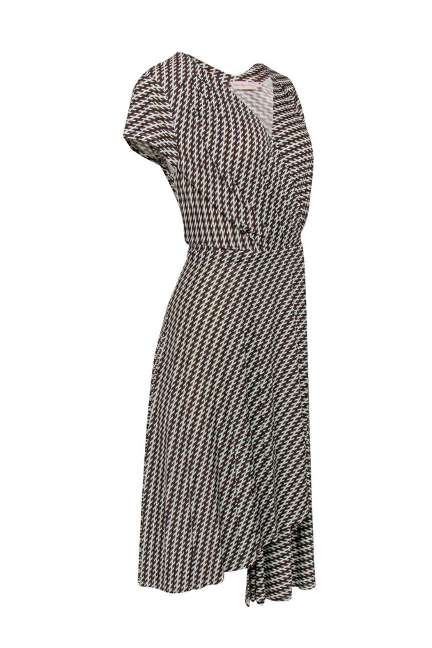 Current Boutique-Tory Burch - Brown & White Printed Pleated Dress Sz L