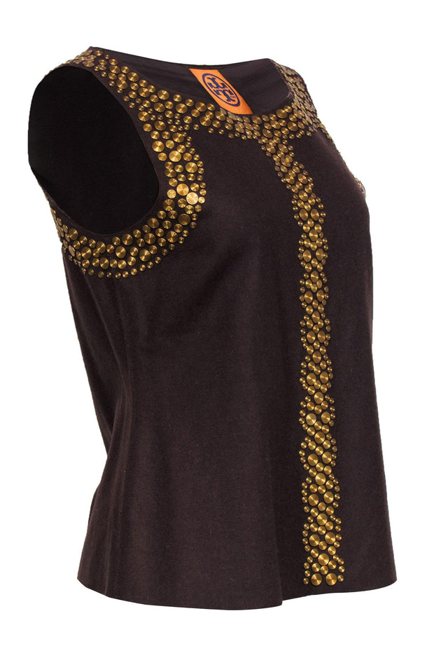 Current Boutique-Tory Burch - Brown Wool Blend Tank w/ Gold Studs Sz 8