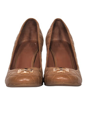 Current Boutique-Tory Burch - Camel Quilter Leather Wedges w/ Classic T-Logo Sz 8.5