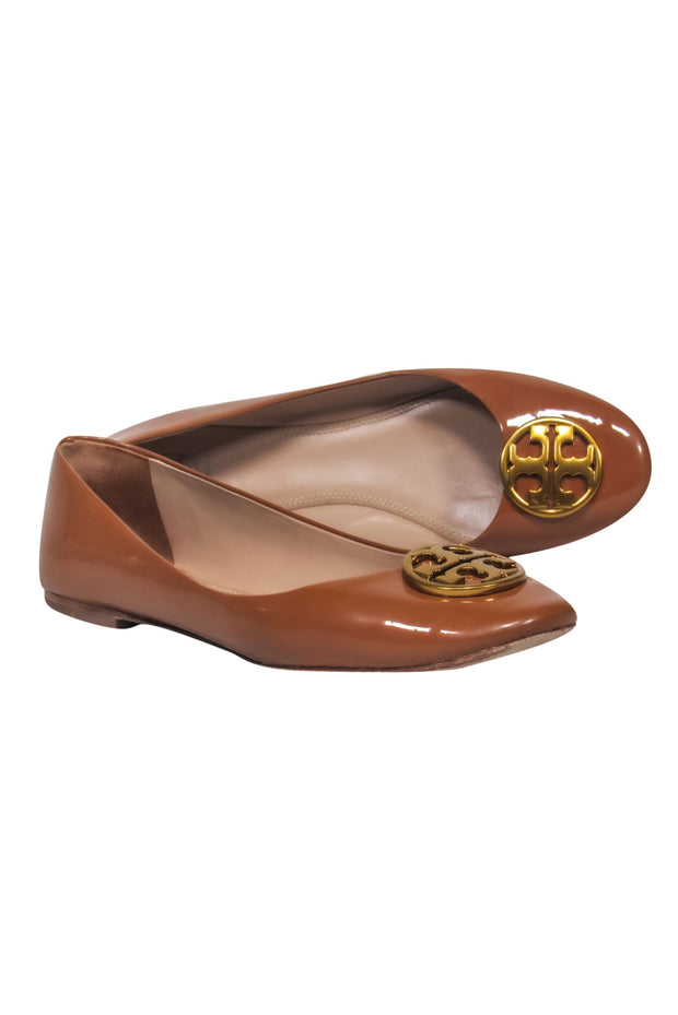 Current Boutique-Tory Burch - Caramel Patent Leather Ballet Flats w/ Gold-Toned Emblem Sz 9