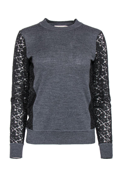 Current Boutique-Tory Burch - Charcoal Sweater w/ Lace Sleeves Sz XS