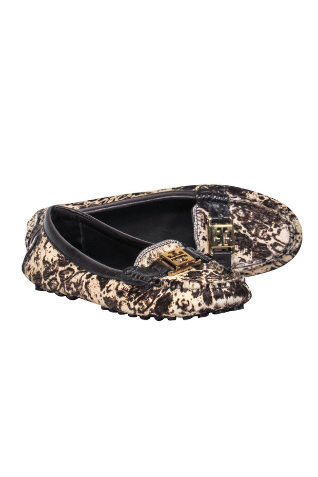 Current Boutique-Tory Burch - Cream & Brown Leopard Print Calf Hair Loafers Sz 6.5