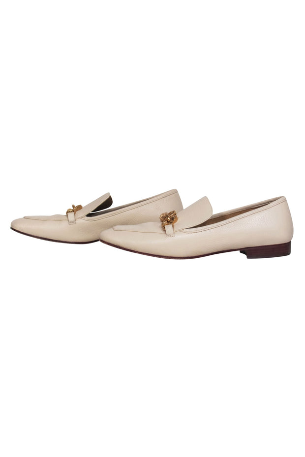 Current Boutique-Tory Burch - Cream Leather Loafer w/ Double Gold Seahorse Sz 9.5