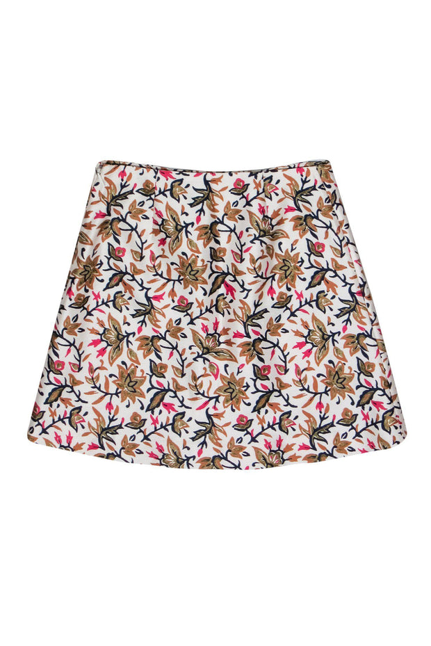 Current Boutique-Tory Burch - Cream & Multicolored Floral Print Silk Miniskirt Sz 0