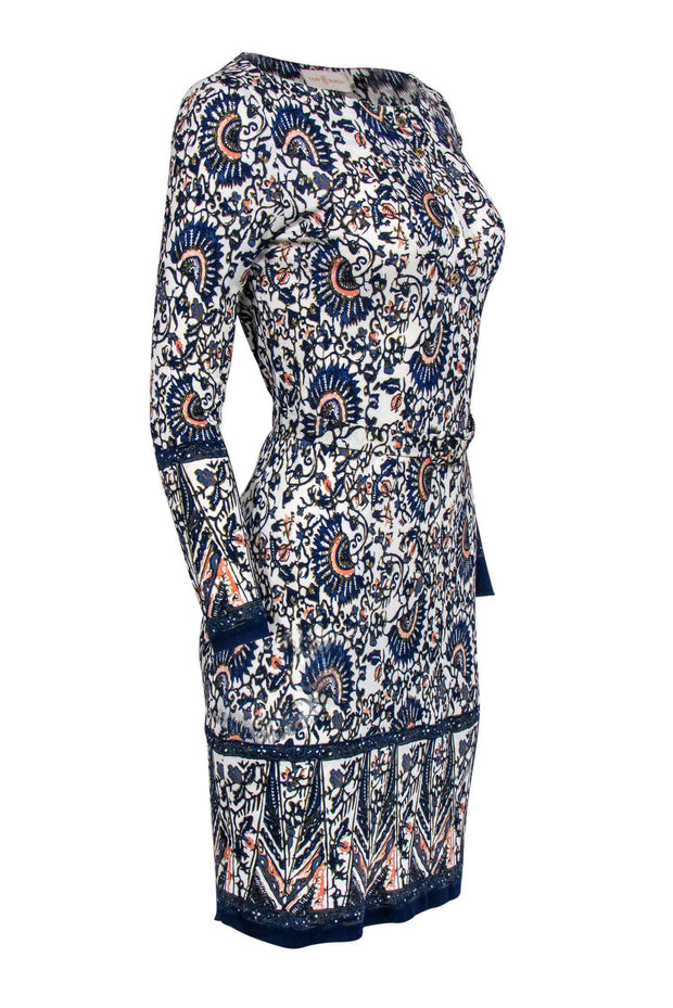 Current Boutique-Tory Burch - Cream & Navy Floral Print Dress Sz XS