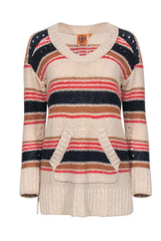 Current Boutique-Tory Burch - Cream Navy, & Red Knit Sweater w/ Front Pocket Sz S