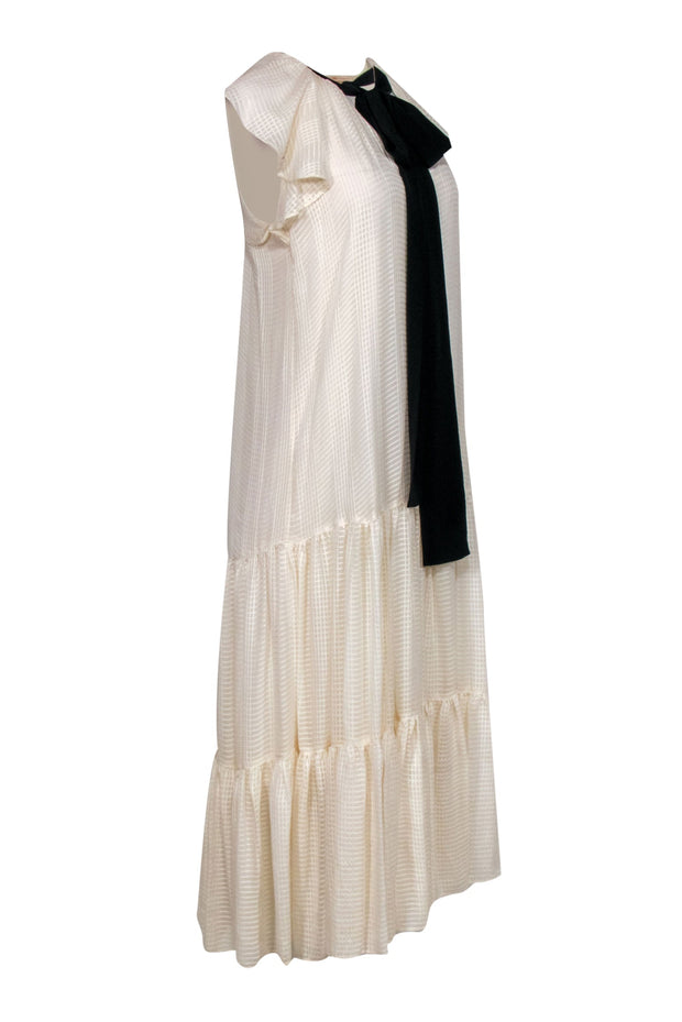 Current Boutique-Tory Burch - Cream Ruffle Sleeve Maxi Dress w/ Black Ribbon Sz 4