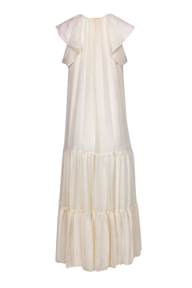 Current Boutique-Tory Burch - Cream Ruffle Sleeve Maxi Dress w/ Black Ribbon Sz 4