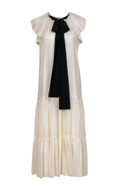 Current Boutique-Tory Burch - Cream Ruffle Sleeve Maxi Dress w/ Black Ribbon Sz 4