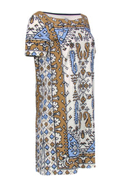 Current Boutique-Tory Burch - Cream, Tan & Blue Bohemian Print Cotton T-Shirt Dress Sz M