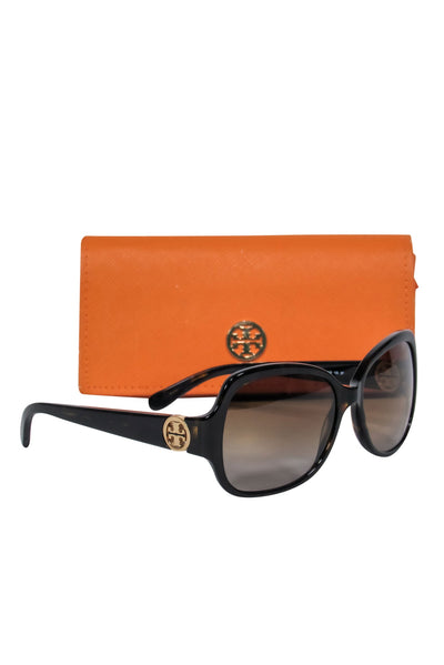 Current Boutique-Tory Burch - Dark Brown Tortoise Shell Sunglasses w/ Logo Hardware