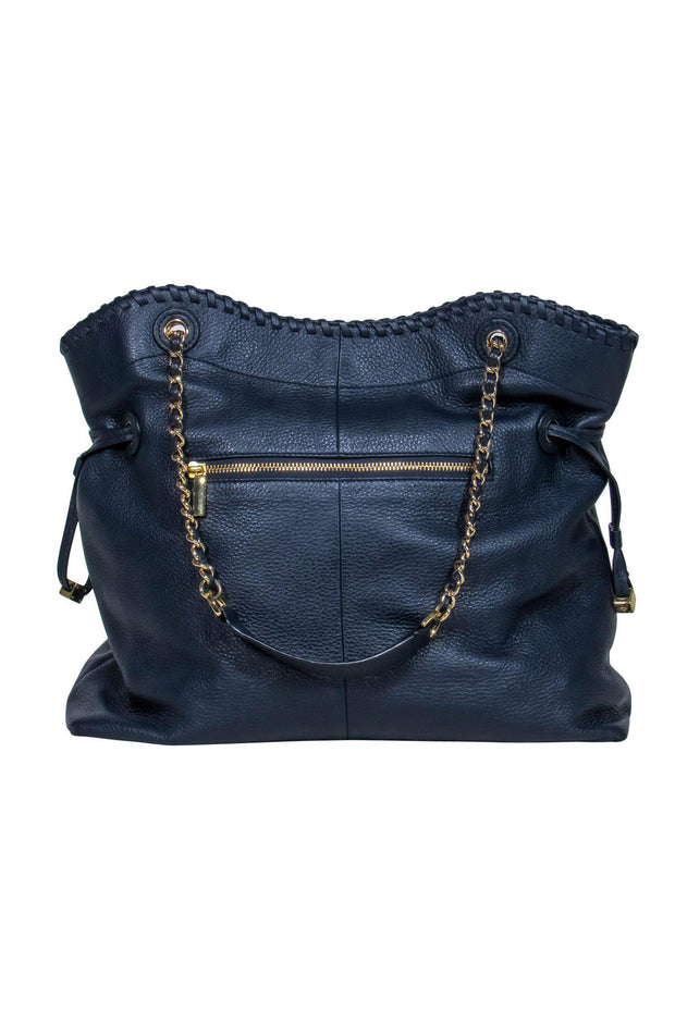 Current Boutique-Tory Burch - Dark Navy Pebbled Leather Tote w/ Chain Straps