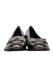 Current Boutique-Tory Burch - Dark Silver Leather Penny Loafers Sz 6.5