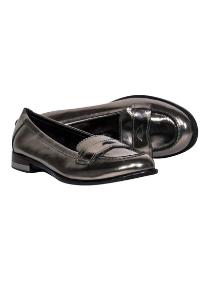 Current Boutique-Tory Burch - Dark Silver Leather Penny Loafers Sz 6.5