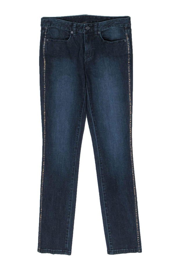 Current Boutique-Tory Burch - Dark Wash Skinny Jeans w/ Gold Tuxedo Stripes Sz 27