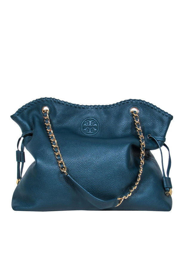 Current Boutique-Tory Burch - Emerald Green Pebbled Leather Chain Strap Tote