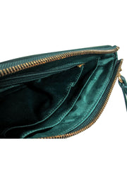 Current Boutique-Tory Burch - Forest Green Smooth Leather Zippered Wristlet