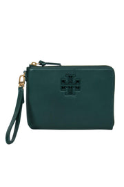 Current Boutique-Tory Burch - Forest Green Smooth Leather Zippered Wristlet