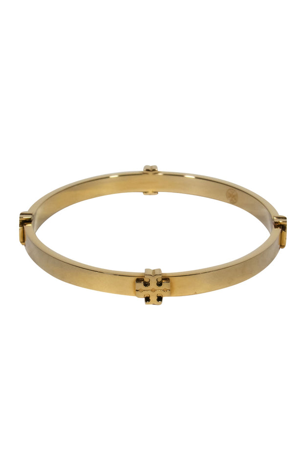 Current Boutique-Tory Burch - Gold Bangle w/ Logo Embellishments