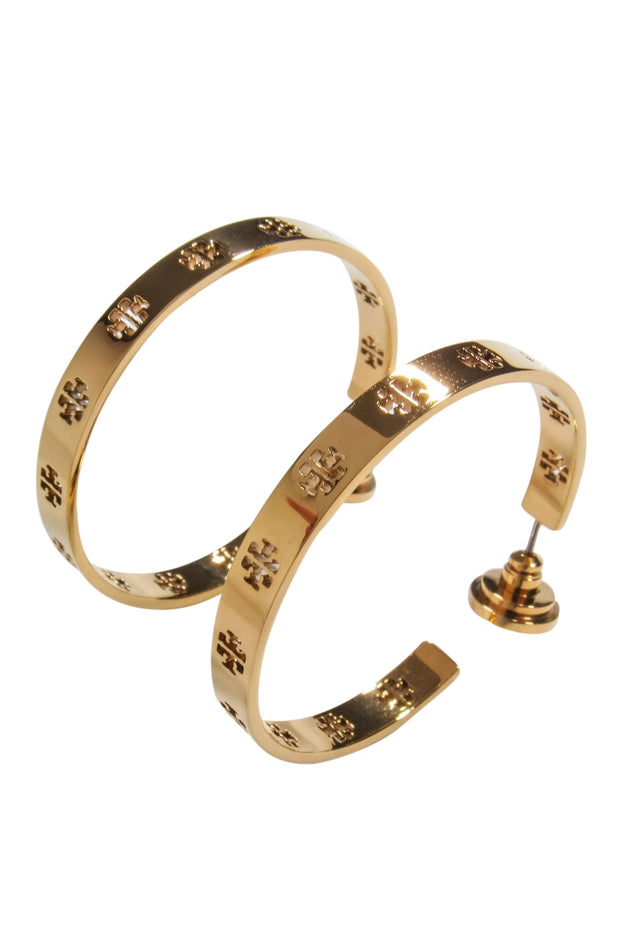 Current Boutique-Tory Burch – Gold Logo Cutout Hoops