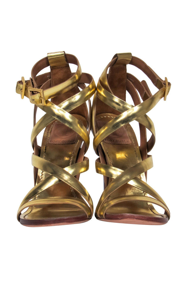 Current Boutique-Tory Burch - Gold Metallic Strappy Leather Pumps Sz 7.5