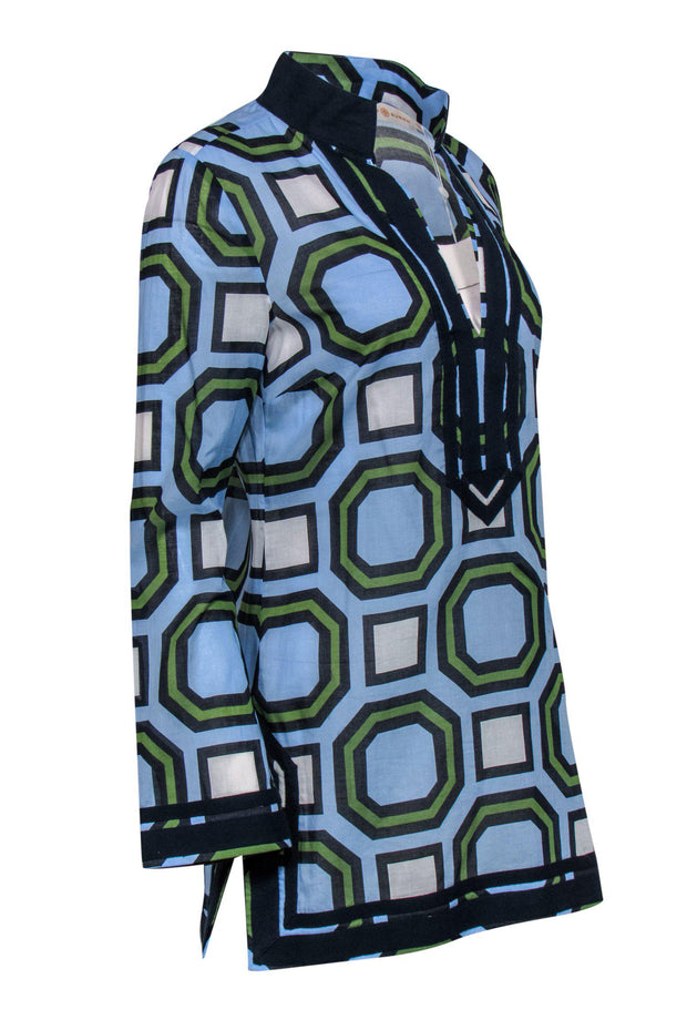 Current Boutique-Tory Burch - Green, Blue & Black Printed Tunic w/ Trim Sz S