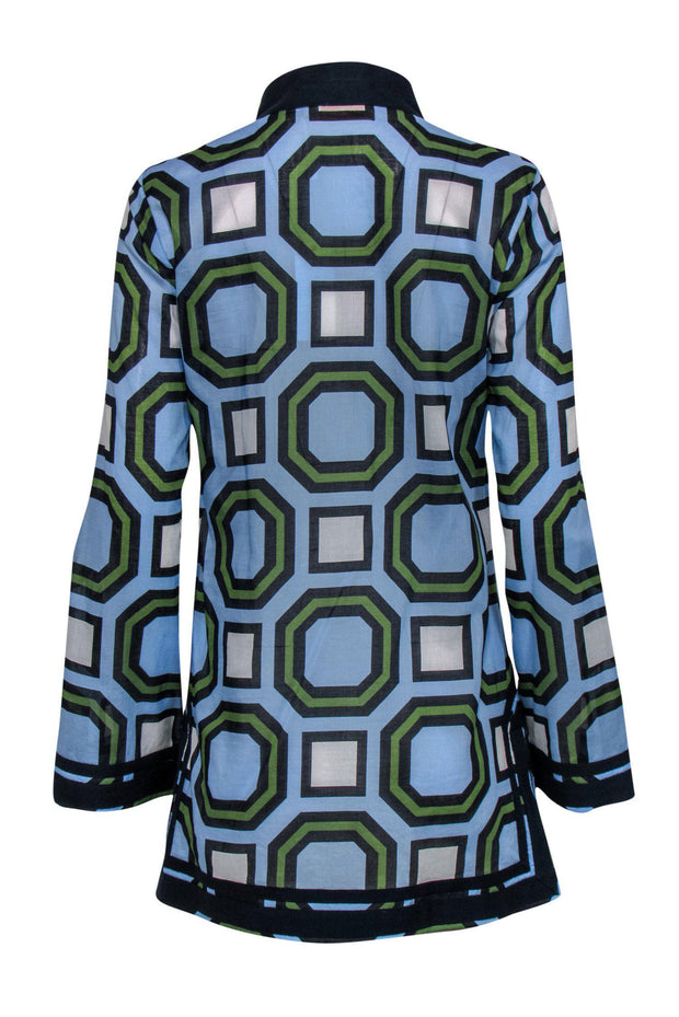 Current Boutique-Tory Burch - Green, Blue & Black Printed Tunic w/ Trim Sz S