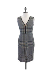 Current Boutique-Tory Burch - Green & Cream Houndstooth Leather Trim Dress Sz 2