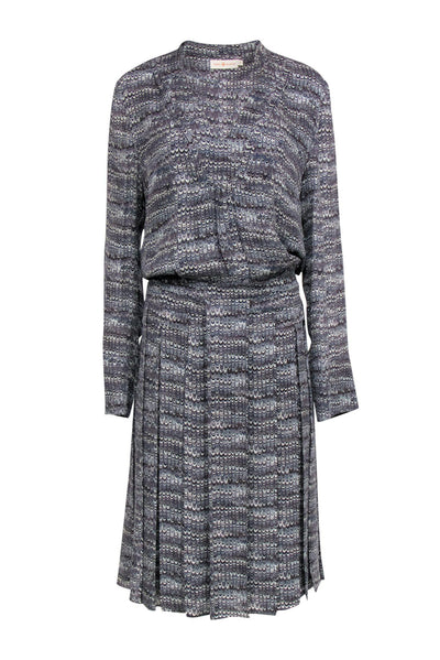 Current Boutique-Tory Burch - Grey Abstract Print Silk Midi Dress Sz 14