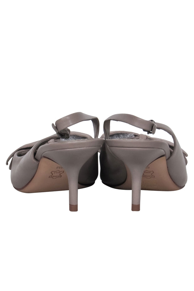 Current Boutique-Tory Burch - Grey Leather Pointed Toe Slingback Kitten Heel w/ Suede Bow Sz 8