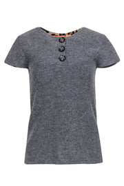 Current Boutique-Tory Burch - Grey Short Sleeve Wool Shirt w/ Logo Buttons Sz XS