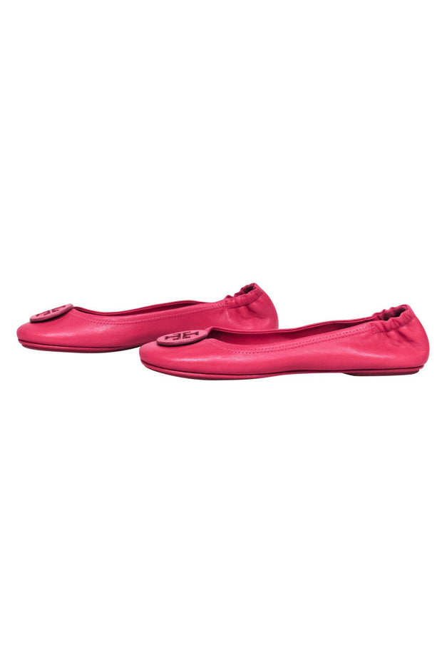 Current Boutique-Tory Burch - Hot Pink Leather “Minnie” Ballet Flats w/ Logo Sz 9