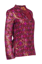 Current Boutique-Tory Burch - Hot Pink & Metallic Gold Print Silk Tunic Sz 2