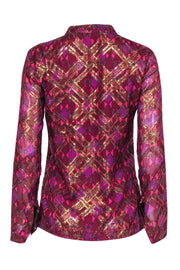 Current Boutique-Tory Burch - Hot Pink & Metallic Gold Print Silk Tunic Sz 2