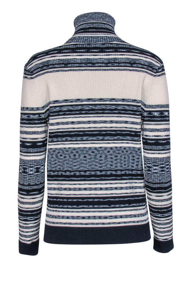 Current Boutique-Tory Burch - Ivory & Navy Striped "Julie" Turtleneck Sweater Sz L